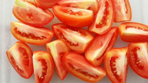 High angle view of chopped bell peppers