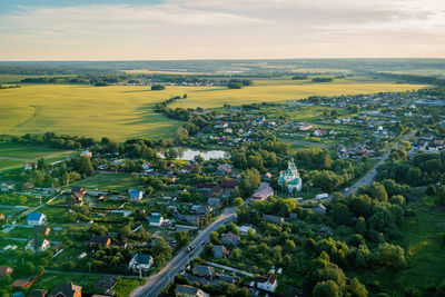 High angle view of townscape against sky