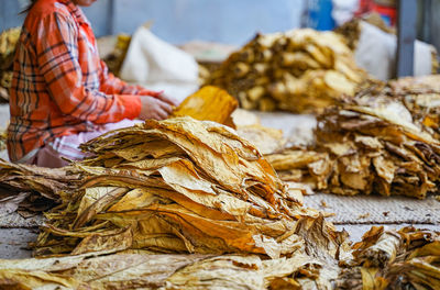 Close-up of dry leaves for sale at market stall