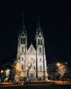 Illuminated cathedral at night