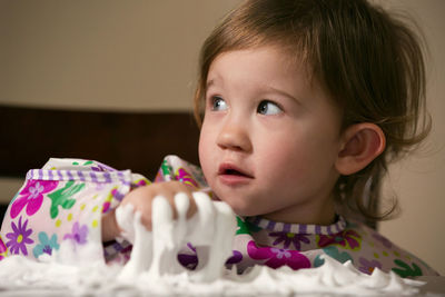 Portrait of cute girl looking away