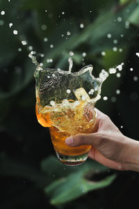 Midsection of person holding ice cream glass