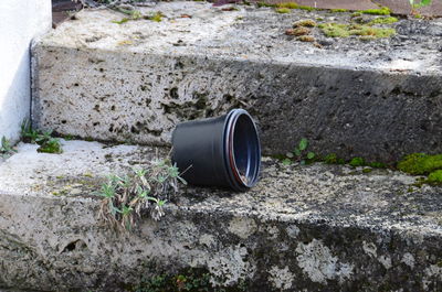 Vintage car on retaining wall