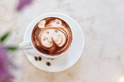 High angle view of coffee on table