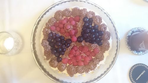 Directly above shot of cake in plate