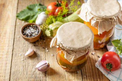 High angle view of food on table