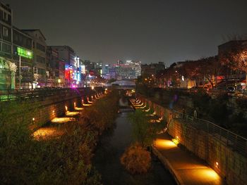 View of illuminated city at night