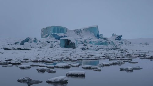 Frozen lake against sky during winter