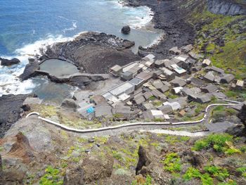 High angle view of rocks on shore