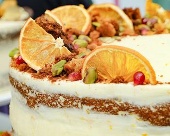 Close-up of lemon slice in plate