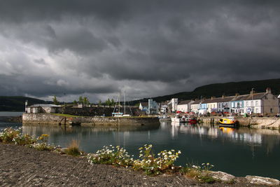 Overview of the harbor of carnlough, nothern ireland