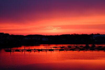 Scenic view of river against sky at sunset