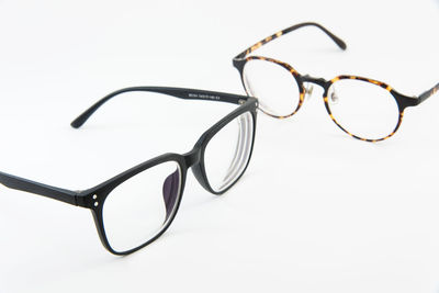 Close-up of sunglasses against white background