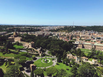 High angle view of townscape against clear sky