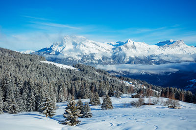 Scenic view of snowcapped mountains against sky