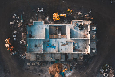 High angle view of abandoned machine