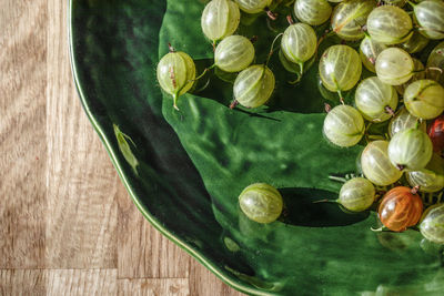 High angle view of fruits in bowl on table