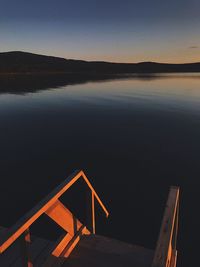 High angle view of lake against sky during sunset