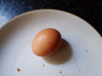 High angle view of breakfast in plate on table