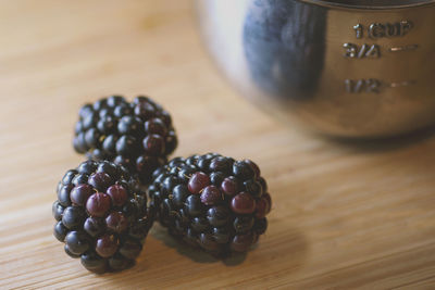 High angle view of berries on table