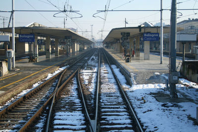 Railroad station platform during winter