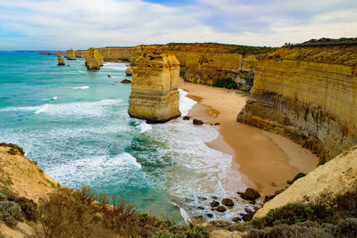 Scenic view of sea against cloudy sky