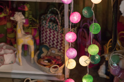 Close-up of multi colored candies for sale in store