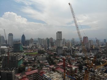 Aerial view of modern buildings against sky