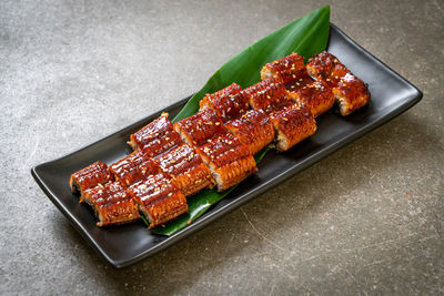 High angle view of food on table