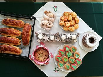 High angle view of dessert in plate on table