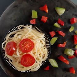 Directly above shot of chopped fruits in plate