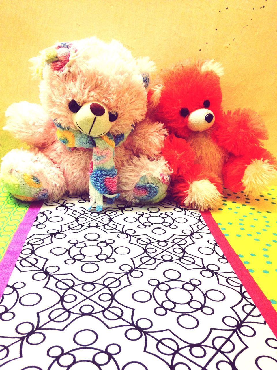 multi colored, toy, no people, stuffed toy, teddy bear, close-up, indoors, day