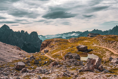 Scenic view of rock formations against sky