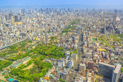 High angle view of buildings in city