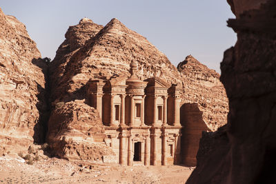 Monastery of petra under rock formation, petra, jordan
