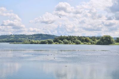 Scenic view of chew valley  lake against sky