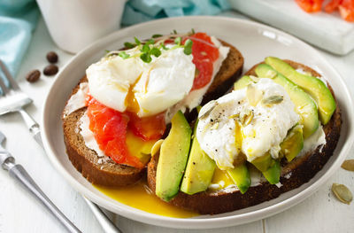 Close-up of breakfast served in plate