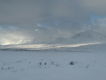 Scenic view of snowcapped mountains against sky