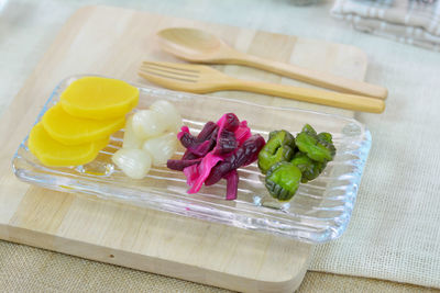 High angle view of fruits on table