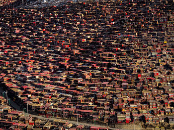 High angle view of houses in city