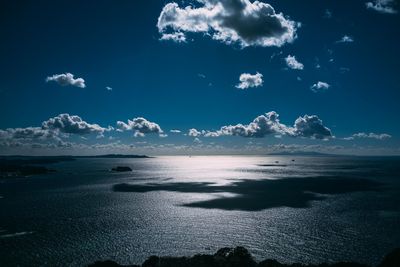 Scenic view of sea against blue sky