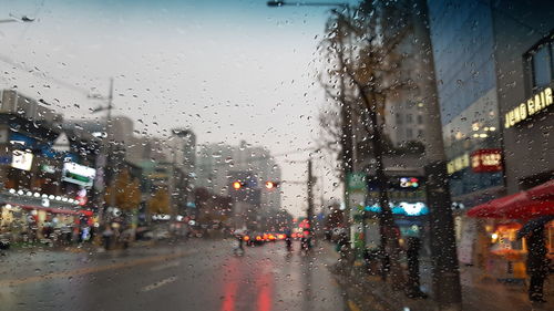 Wet city street during rainy season