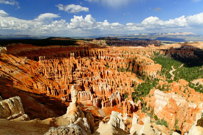 Panoramic view of rock formations against cloudy sky