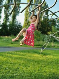 Girl playing in grass