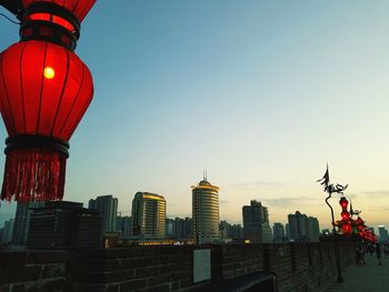 View of buildings against clear sky