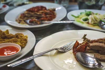 Close-up of food served in plate