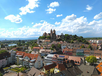 High angle view of townscape against sky