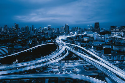 High angle view of elevated road amidst buildings in city