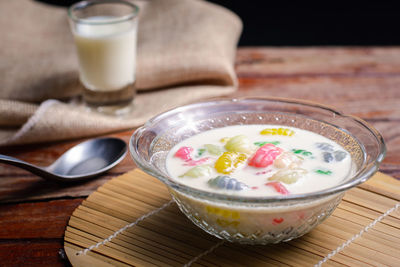 Close-up of breakfast served on table