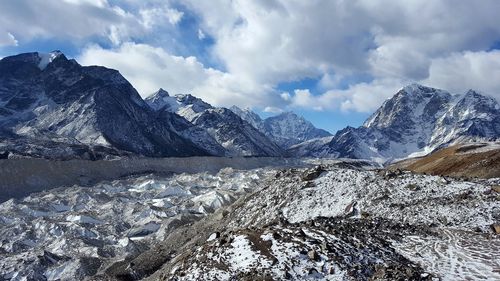 Scenic view of snowcapped mountains against sky